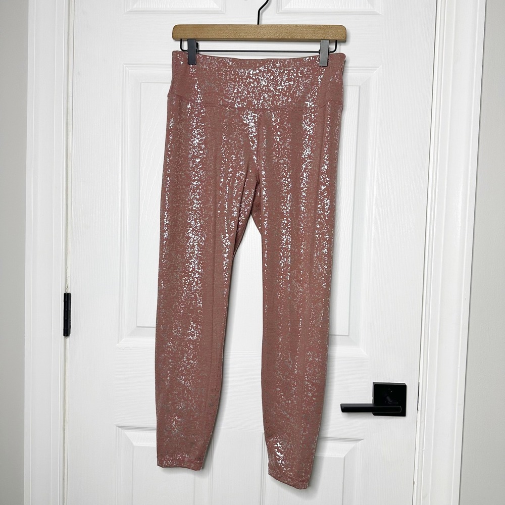 Sweaty Betty‎ Disco Metallic 7/8 Leggings Red Terrazzo Foil Size M Athleisure - Picture 2 of 5